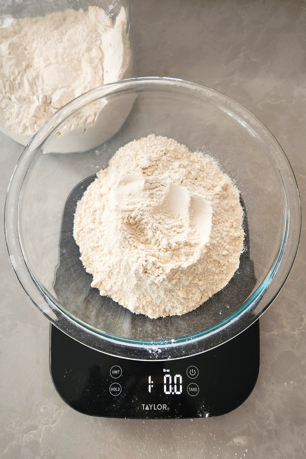 weighing flour with a kitchen scale